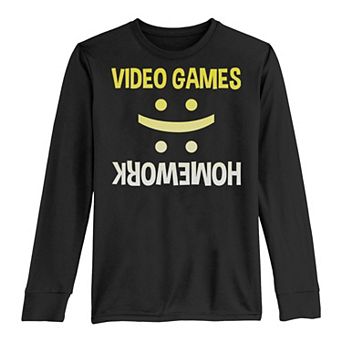 Boys 8-20 Double Smiley Video Games Homework Long Sleeve Tee