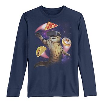 Boys 8-20 Virtual Reality Cat In Space Portrait Long Sleeve Tee