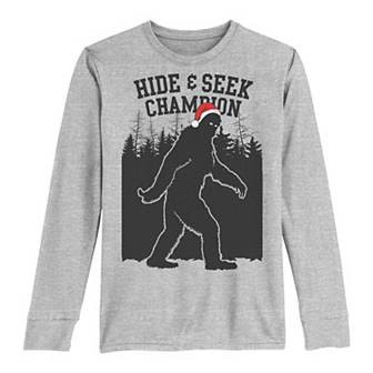 Boys 8-20 Hide & Seek Champion Bigfoot Santa Forest Long Sleeve Tee