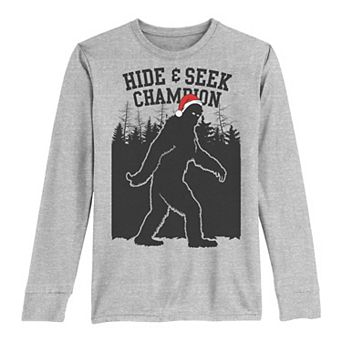 Boys 8-20 Hide & Seek Champion Bigfoot Santa Forest Long Sleeve Tee