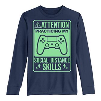 Boys 8-20 Attention Practicing My Social Distance Skills Sign Long Sleeve Tee