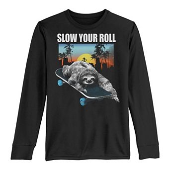 Boys 8-20 Slow Your Roll Sloth on a Skateboard Long Sleeve Tee