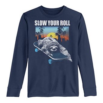 Boys 8-20 Slow Your Roll Sloth on a Skateboard Long Sleeve Tee
