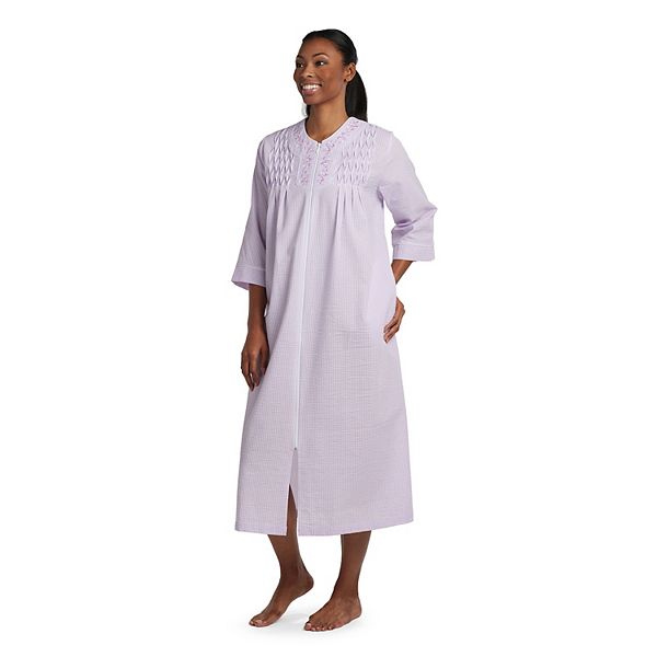 Women s Miss Elaine Essentials Seersucker Woven Long Zipper Robe