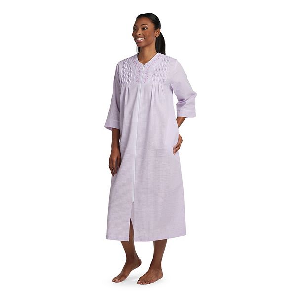 Miss Elaine Womens Cotton Zip Front Long Robe 