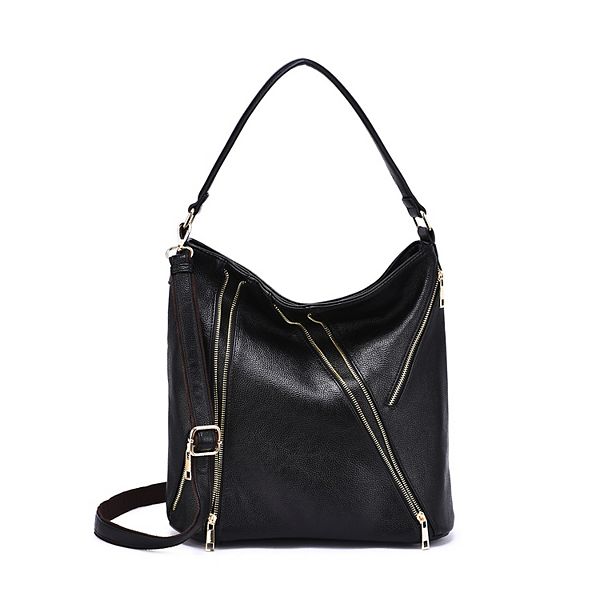 Classic Hobo Bucket Bag made of faux leather with dual front zippers