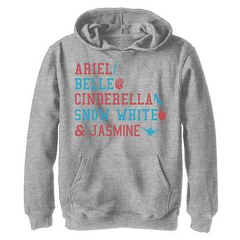 Disney Princess Boys 8-20 Ariel Belle Cinderella Snow White & Jasmine Name Stack Hoodie
