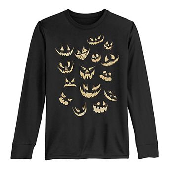 Boys 8-20 Halloween Jack-O-Lantern Pumpkin Faces Long Sleeve Tee