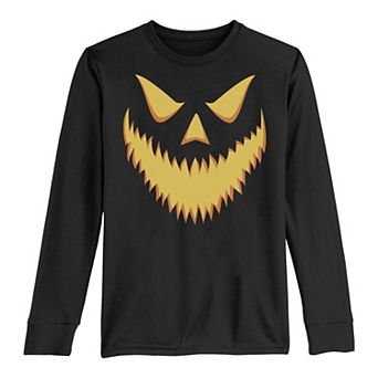 Boys 8-20 Halloween Jack-O-Lantern Scary Grin Long Sleeve Tee