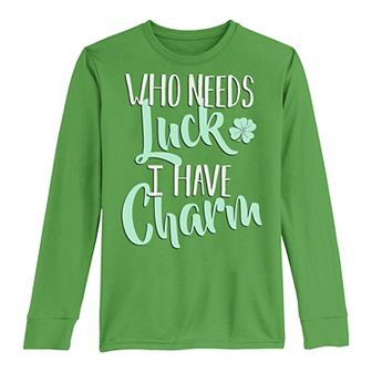 Boys 8-20 Who Needs Luck I Have Charm St. Patrick's Day Long Sleeve Tee