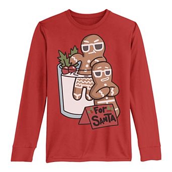 Boys 8-20 For Santa Gingerbread Men Milk Dip Chillin Long Sleeve Tee