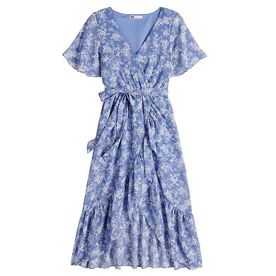 Juniors' SO® Flutter Sleeve Wrap Dress