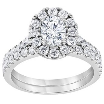 Evolv 14k White Gold 2 Carat T.W. IGI Certified Lab-Grown Diamond Halo Engagement Ring Set