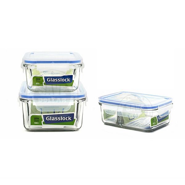 Glasslock Duo 3 Piece Clear Glass Microwave Safe Divided Food Storage