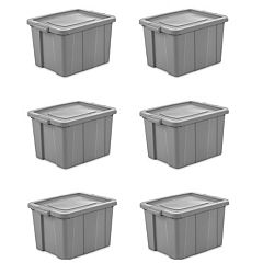 Sterilite Classic Lidded Stackable 30 Gal Storage Tote Container, Blue (6-pack)