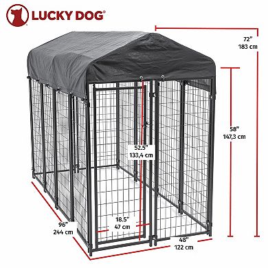 Lucky Dog Uptown Large Outdoor Covered Kennel Secure Fenced Pet Dog Crate, Black