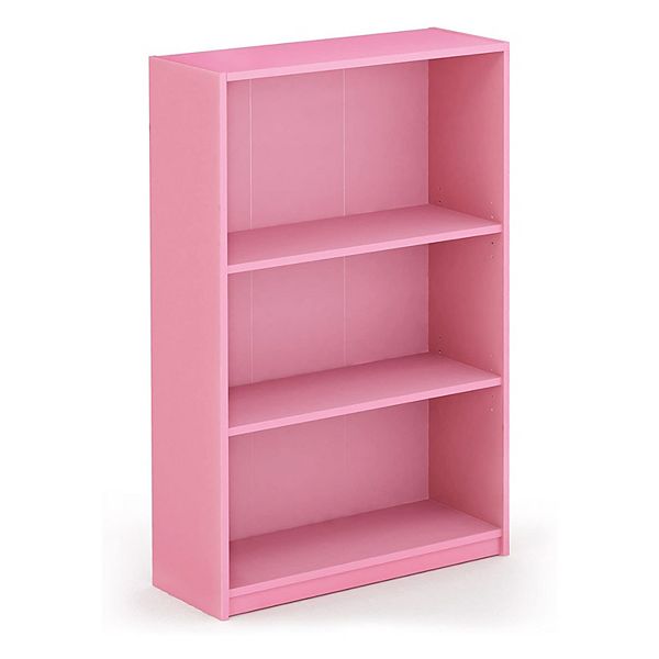Furinno Jaya Home Wooden 3 Tier Adjustable Bedroom Bookcase Display Shelf, Pink