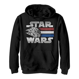 Boys 8-20 Star Wars Red White Blue Stripes Millennium Falcon Hoodie