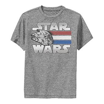 Boys 8-20 Star Wars Red White Blue Stripes Millennium Falcon Tee