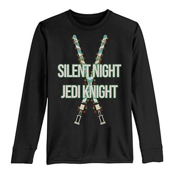 Boys 8-20 Star Wars Christmas Silent Night Jedi Knight Lightsabers Long Sleeve Tee