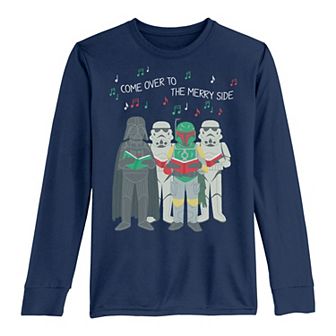 Boys 8-20 Star Wars Christmas Silent Night Jedi Knight Lightsabers Long Sleeve Tee