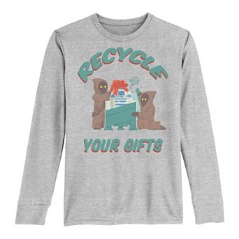 Boys 8-20 Star Wars Christmas Jawas Recycle Your Gifts R2-D2 Long Sleeve Tee