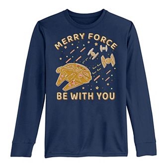 Boys 8-20 Star Wars Christmas Merry Force Be With You Cookies Long Sleeve Tee