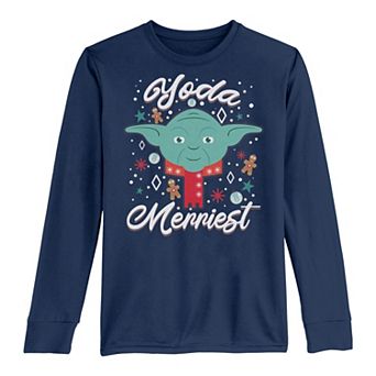Boys 8-20 Star Wars Christmas Yoda Merriest Long Sleeve Tee