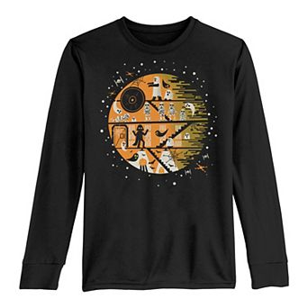 Boys 8-20 Star Wars Death Star With Ghosts Poster Long Sleeve Tee