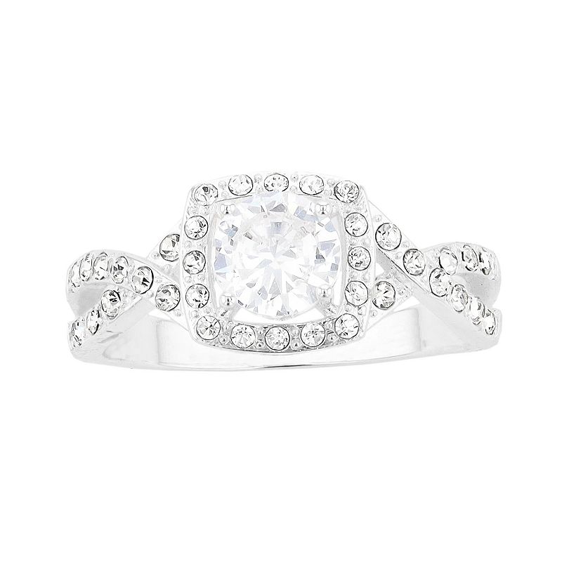 City Luxe Round Crystal Pave Twist Square Halo Ring, Womens, Size: 7, Whit