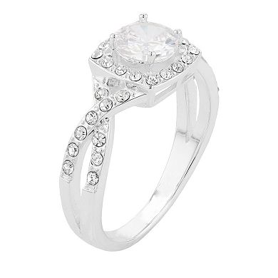 City Luxe Round Crystal Pave Twist Square Halo Ring