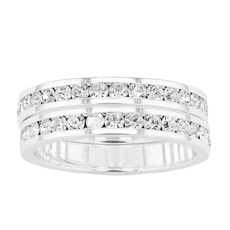 City Luxe Crystal Eternity Band Ring Duo Set, Womens, Size: 9, White