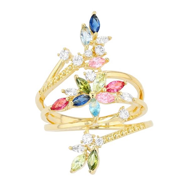 City Luxe Cubic Zirconia & Multicolor Crystal Flower Wrap Ring