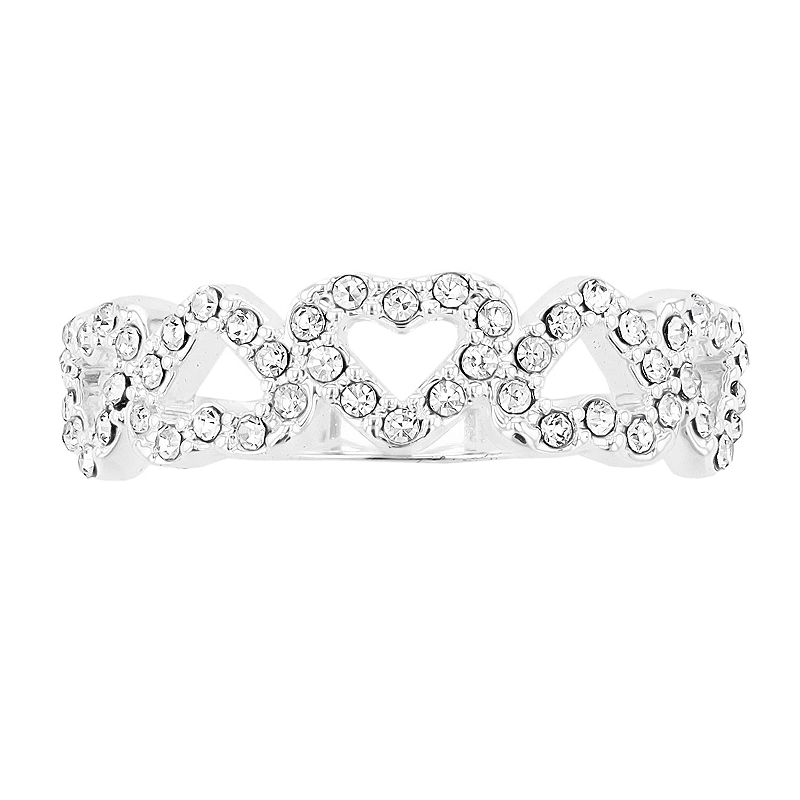 City Luxe Crystal Open Heart Band Ring, Womens, Size: 9, White