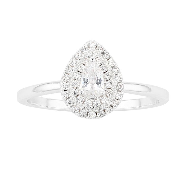City Luxe Pear-Cut Cubic Zirconia Double Pave Halo Ring, Womens, Size: 8, 