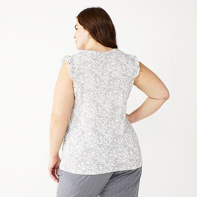 Plus Size Nine West Ruffle Shoulder Tank