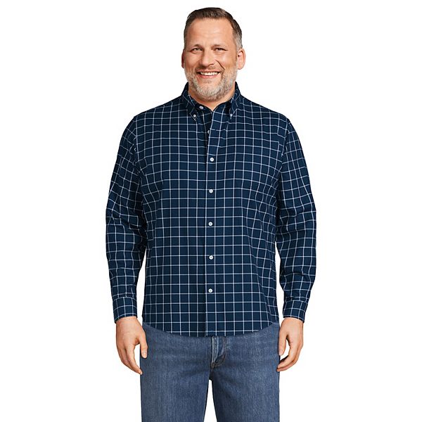 Big & Tall Lands' End Plaid NoIron Twill ButtonDown Shirt