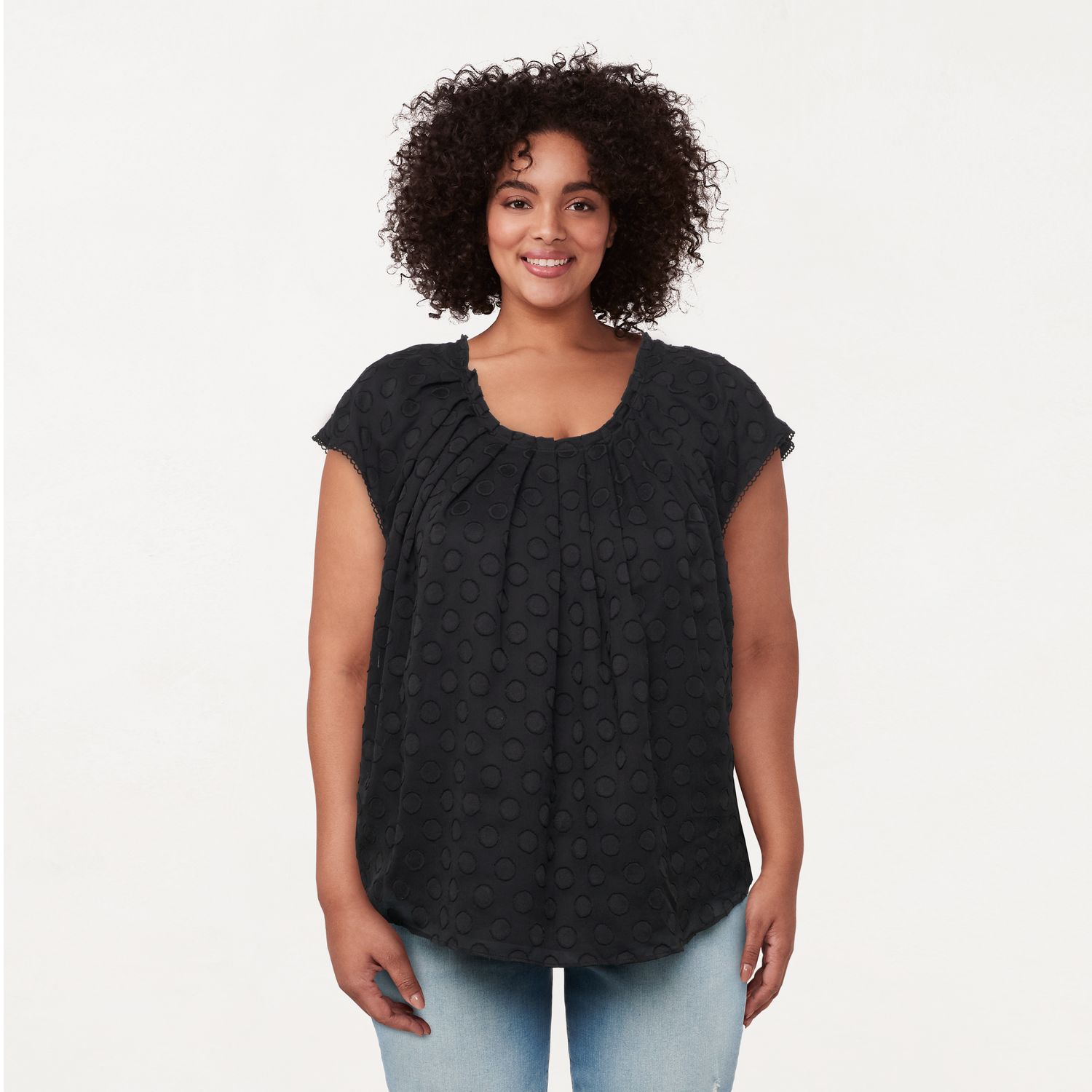 Image for LC Lauren Conrad Plus Size Pleat Neck Short Sleeve Top at Kohl's.