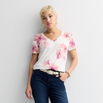 Petite Nine West Essential Short Sleeve V-Neck Tee