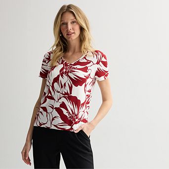 Petite Nine West Essential Short Sleeve V-Neck Tee