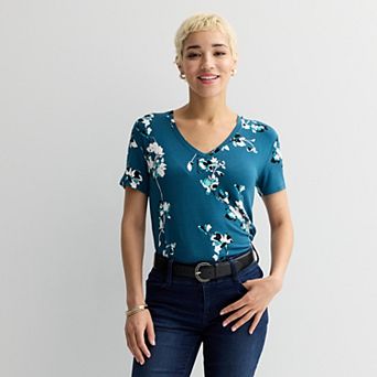 Petite Nine West Essential Short Sleeve V-Neck Tee