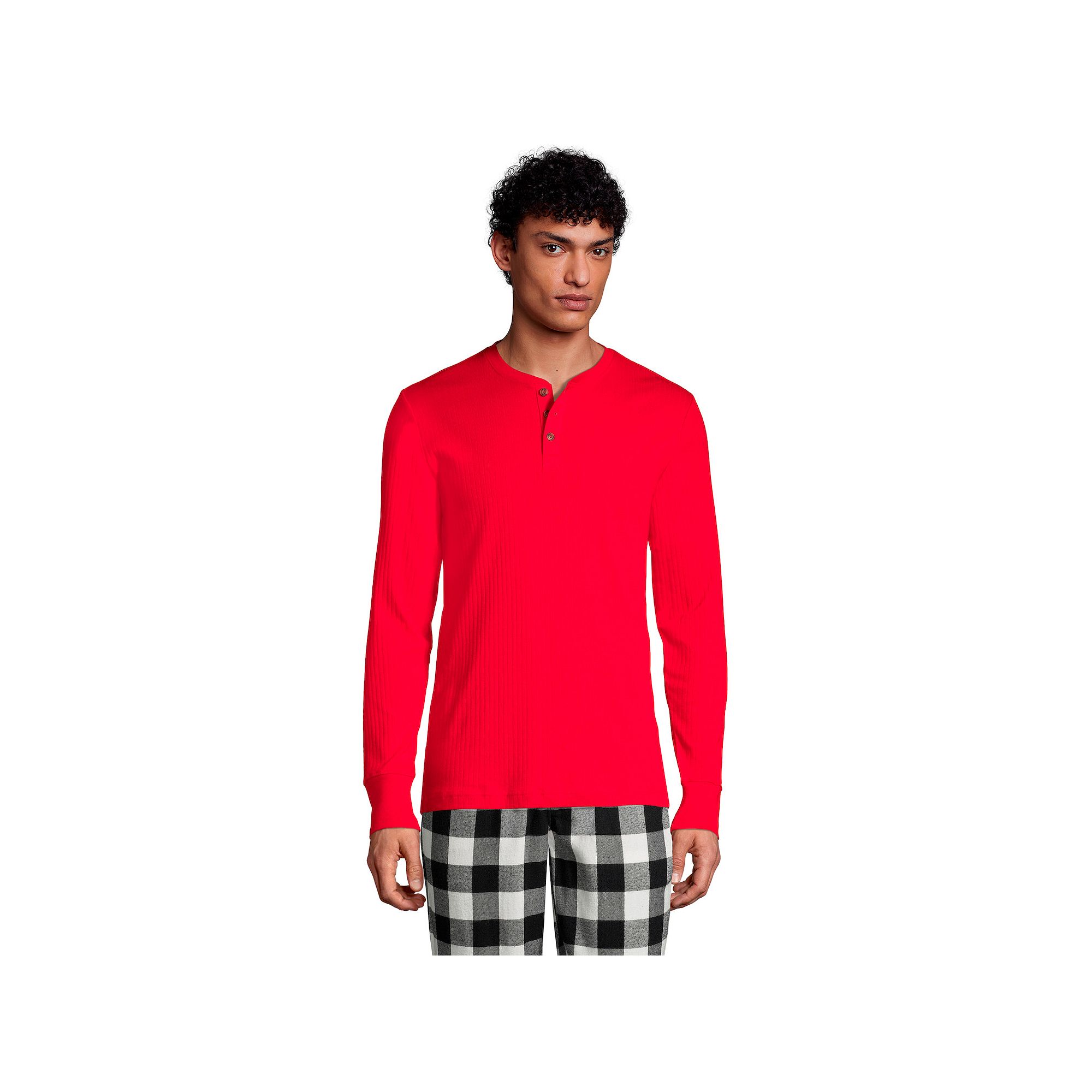 Big & Tall Lands End Knit Ribbed Pajama Henley, Mens, Size: 2XB, Rich Red