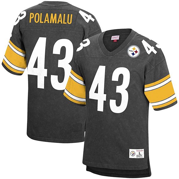 Men's Mitchell & Ness Troy Polamalu Black Pittsburgh Steelers Retired  Player Name & Number Acid Wash Top