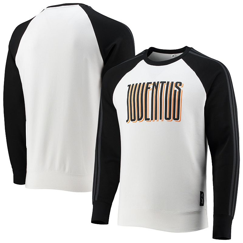 Mens adidas Black/White Juventus Graphic Raglan Pullover Sweatshirt, Size:
