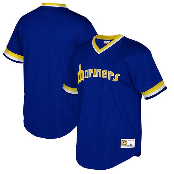 Men's Mitchell & Ness Royal Seattle Mariners Big & Tall Cooperstown  Collection Mesh Wordmark V-Neck Jersey