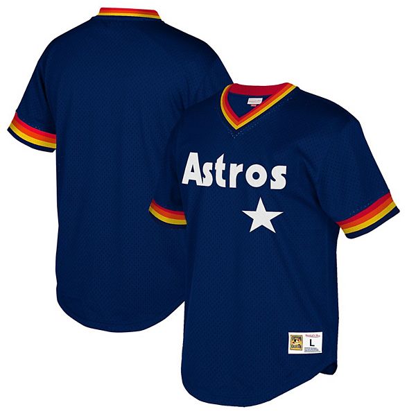 Men's Mitchell & Ness Navy Houston Astros Big & Tall Cooperstown Collection  Mesh Wordmark V-Neck Jersey