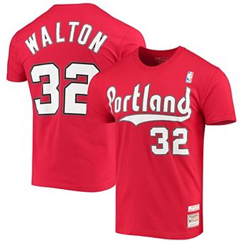 Men's Mitchell & Ness Bill Walton Red Portland Trail Blazers Hardwood Classics Player Name & Number T-Shirt