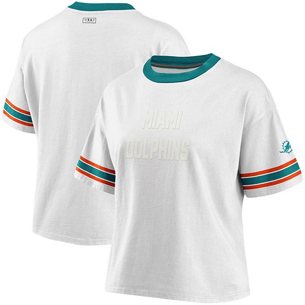 Miami Dolphins WEAR by Erin Andrews Women's Domestic Cropped Long Sleeve T- Shirt - White