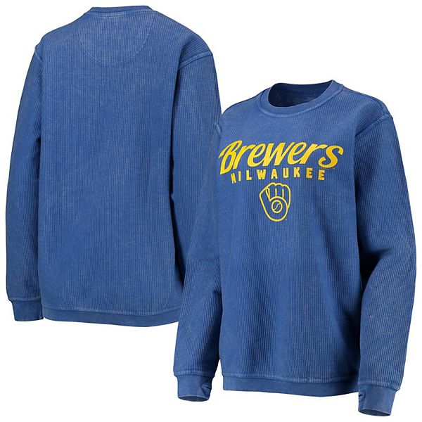 Women's Starter Navy/Gold Milwaukee Brewers Baseline Raglan Pullover Sweatshirt