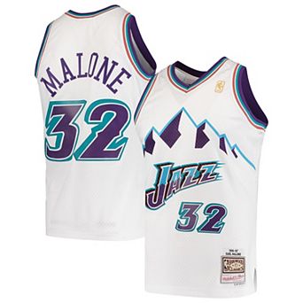 Men's Mitchell & Ness Karl Malone White Utah Jazz Hardwood Classics 1996-97 Swingman Jersey